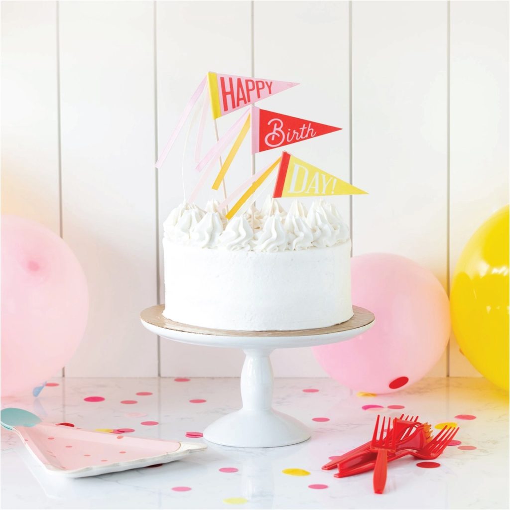 Pink Birthday Pennant Cake Toppers 3ct