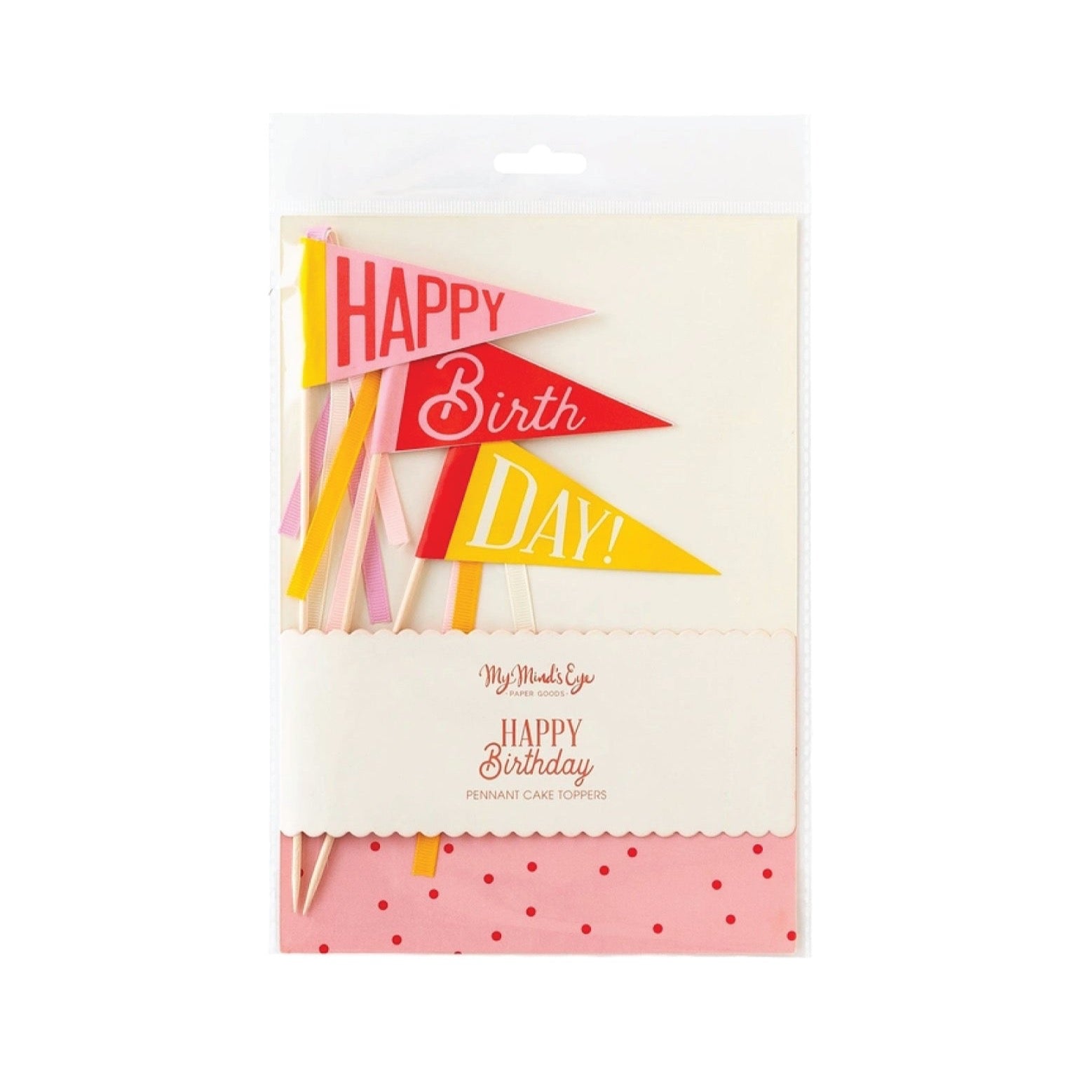 Pink Birthday Pennant Cake Toppers 3ct