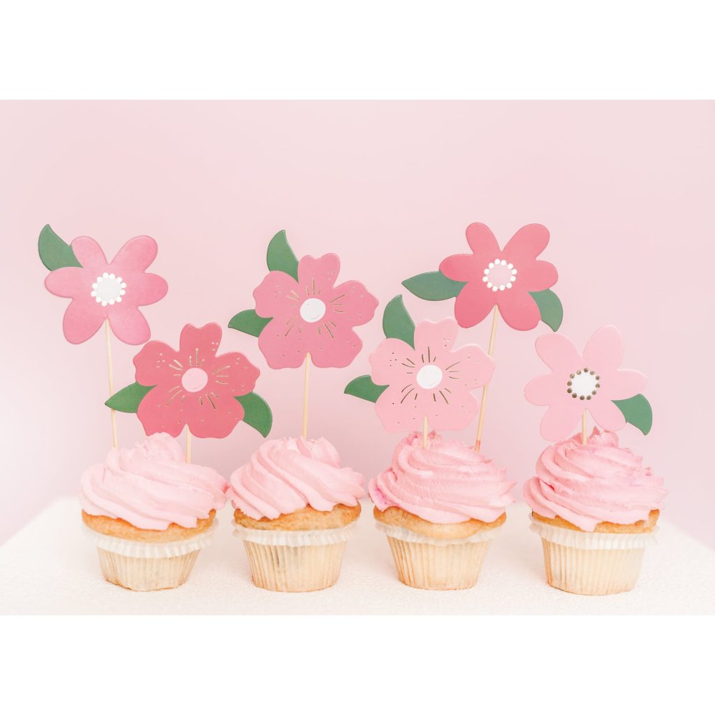 Pink Flower Cupcake Toppers 8ct