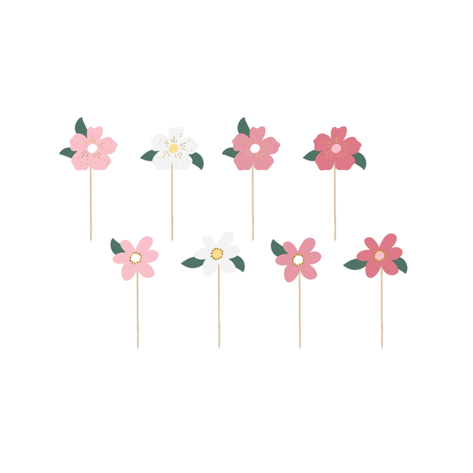 Pink Flower Cupcake Toppers 8ct