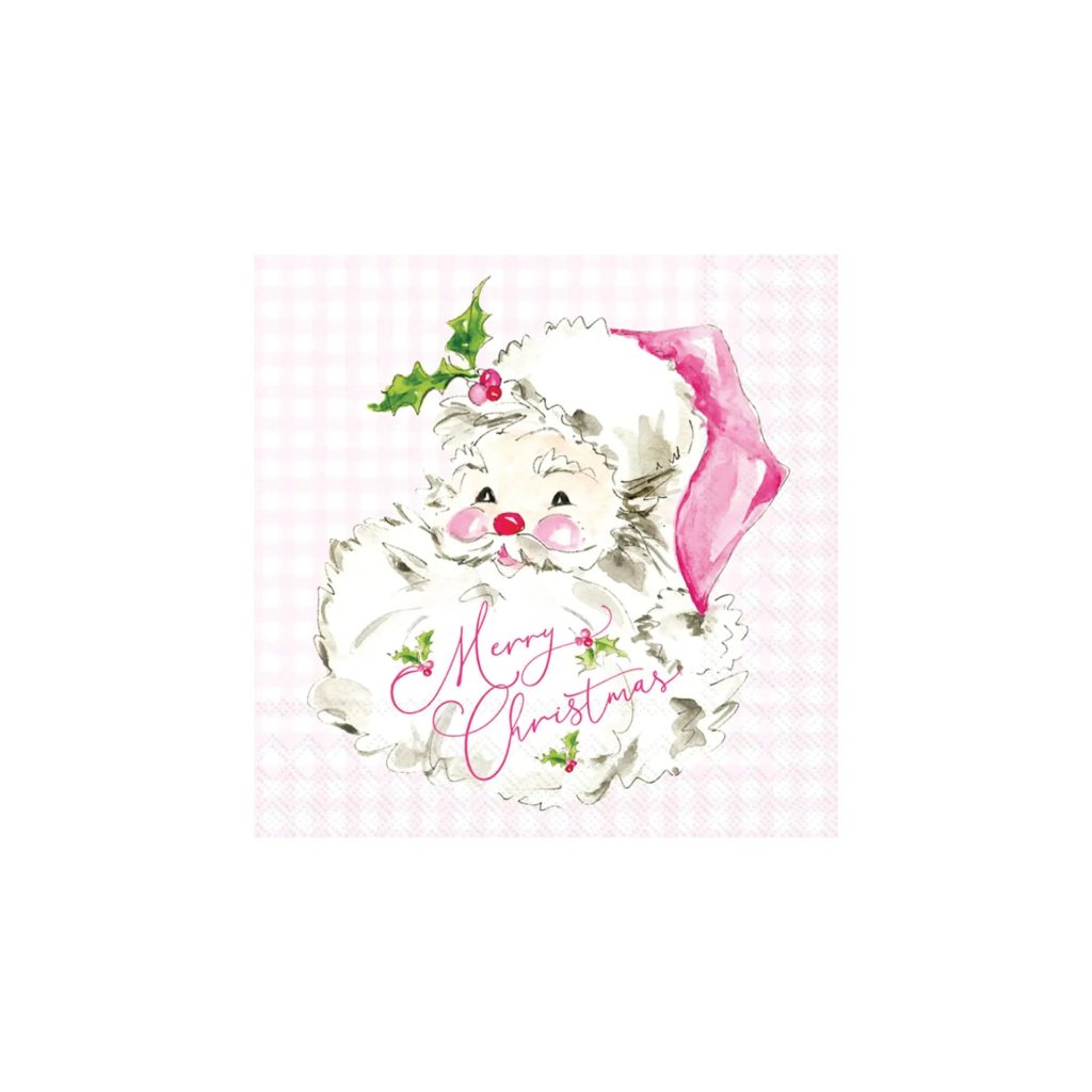 Pink Gingham Santa Claus Dessert Napkins 20ct