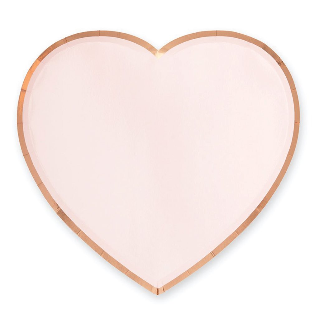 Pink & Rose Gold Heart Shaped Lunch Plates 8ct