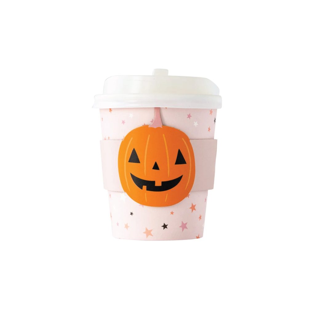 Pink Halloween Jack O’Lantern Mini Coffee Cups & Lids 8ct