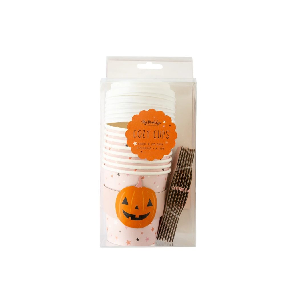 Pink Halloween Jack O’Lantern Mini Coffee Cups & Lids 8ct