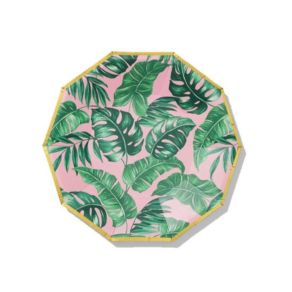 Pink Palm Leaf Dessert Plates 10ct