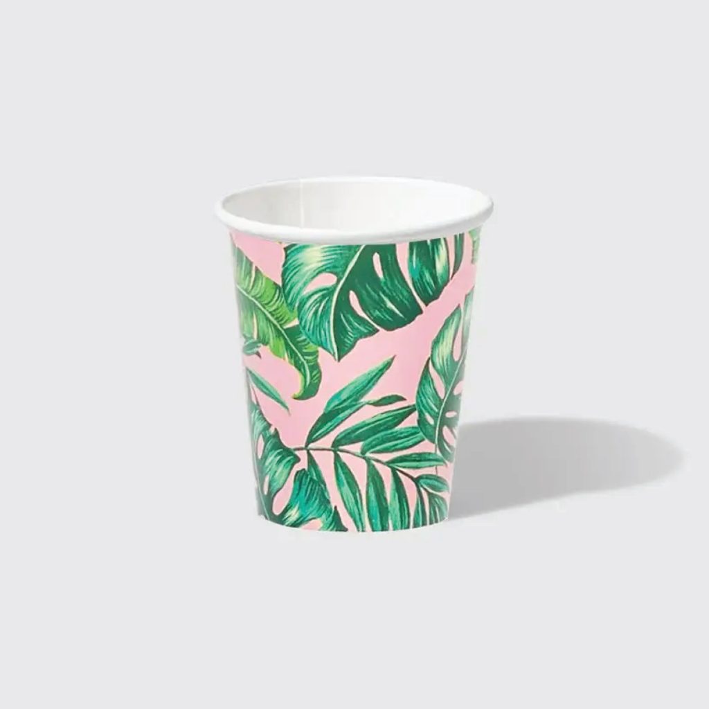 Pink Palm Leaf Paper Cups 10ct