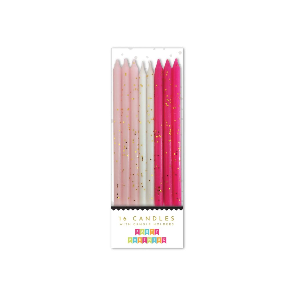 Pink Tones Glitter Birthday Candles 16ct