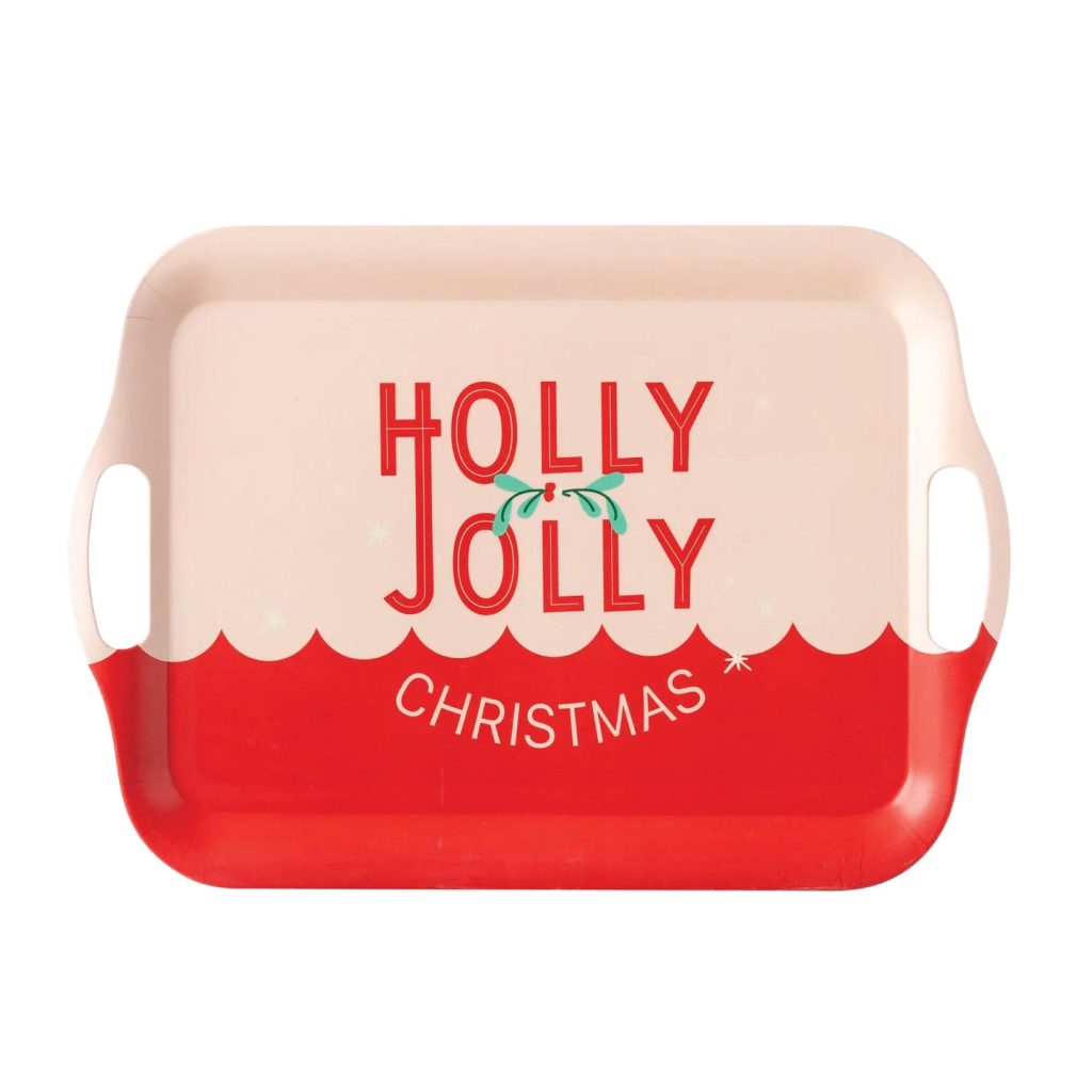 Pink & Red Holly Jolly Christmas Bamboo Platter