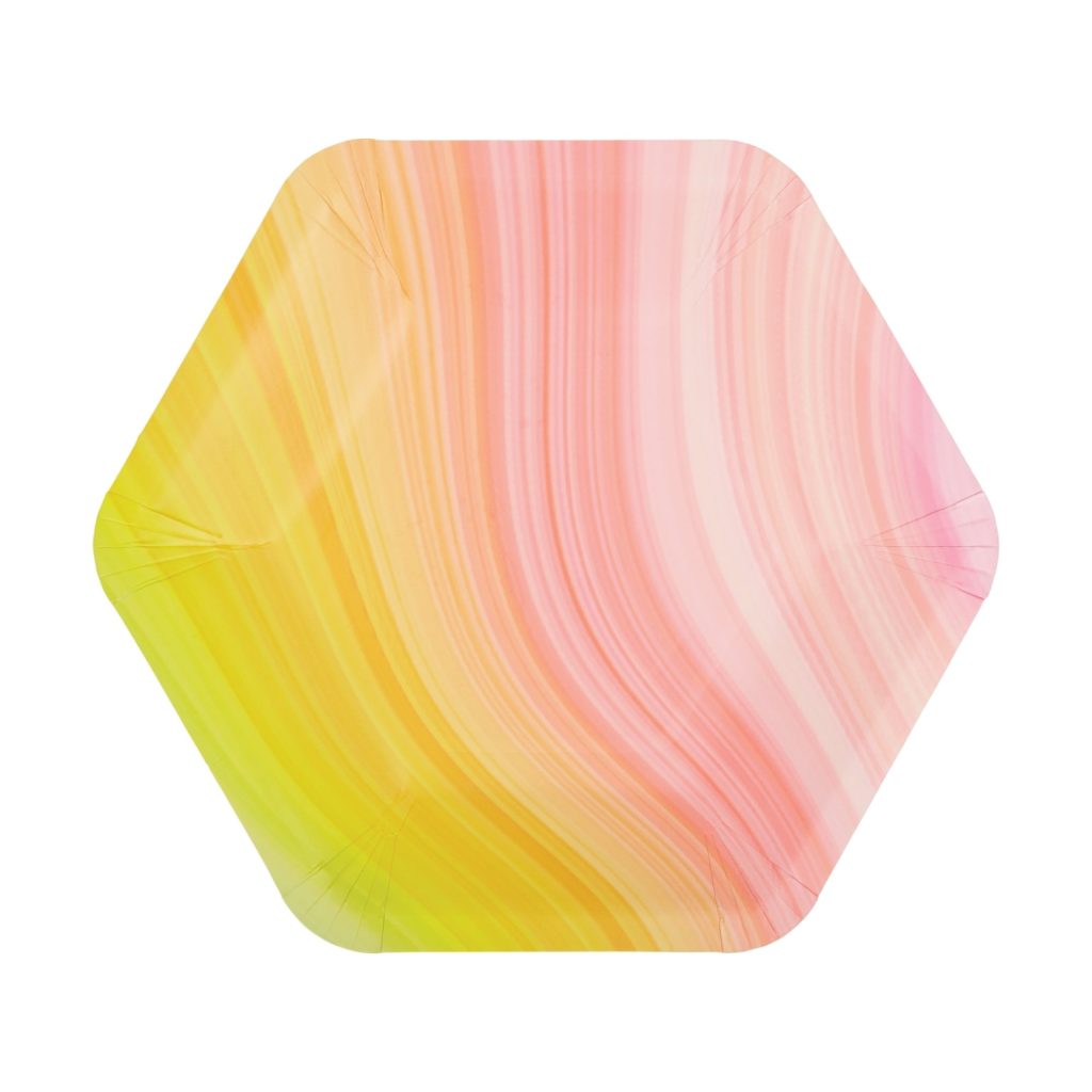 Pink & Yellow Ombre Swirl Hexagon Dessert Plates 8ct