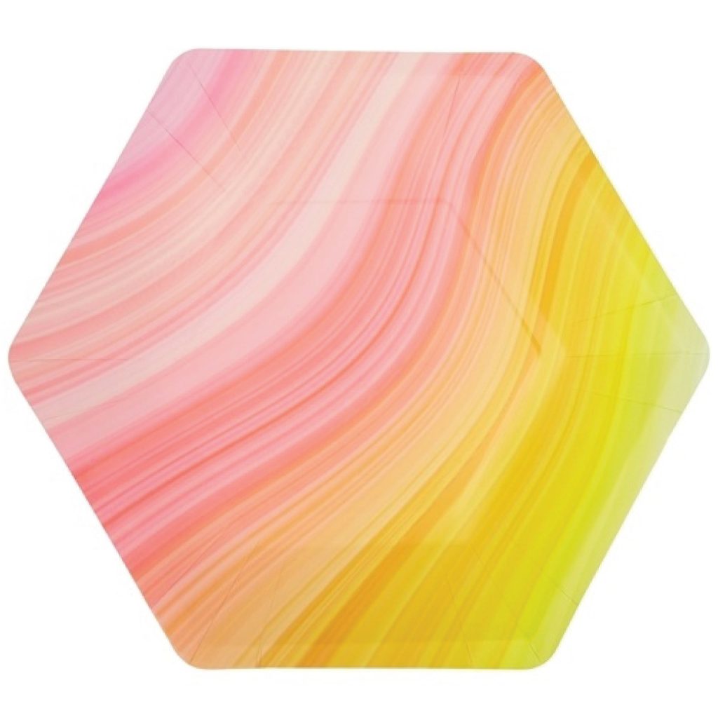 Pink & Yellow Ombre Swirl Hexagon Dinner Plates 8ct