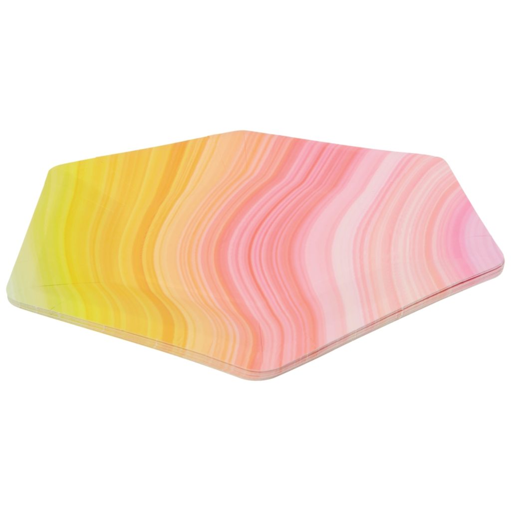 Pink & Yellow Ombre Swirl Hexagon Dinner Plates 8ct