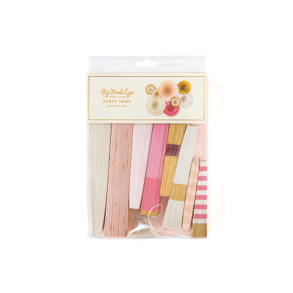 Pink & Metallic Gold Paper Fan Decorations 8ct