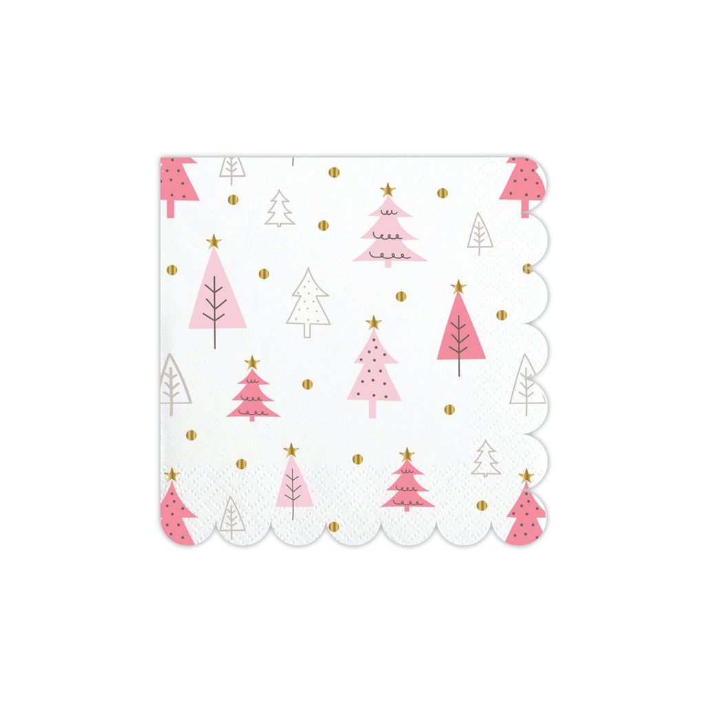 Pink & White Christmas Tree Dessert Napkins 20ct