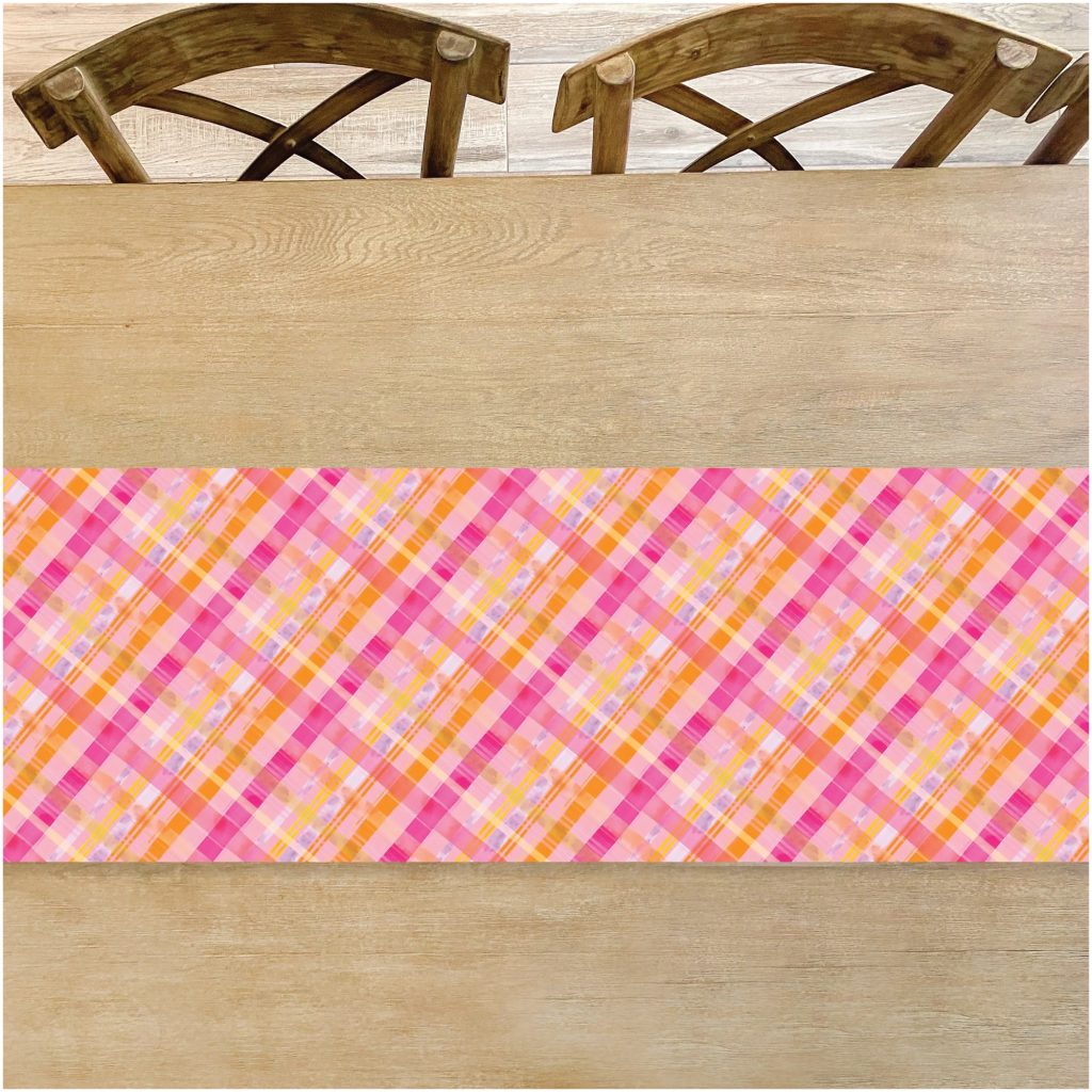 Pink & Orange Plaid Paper Table Runner 8ft