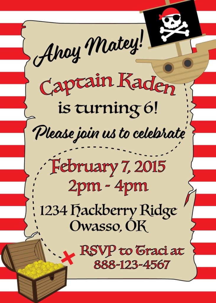 Red Pirate Birthday Party Invitation