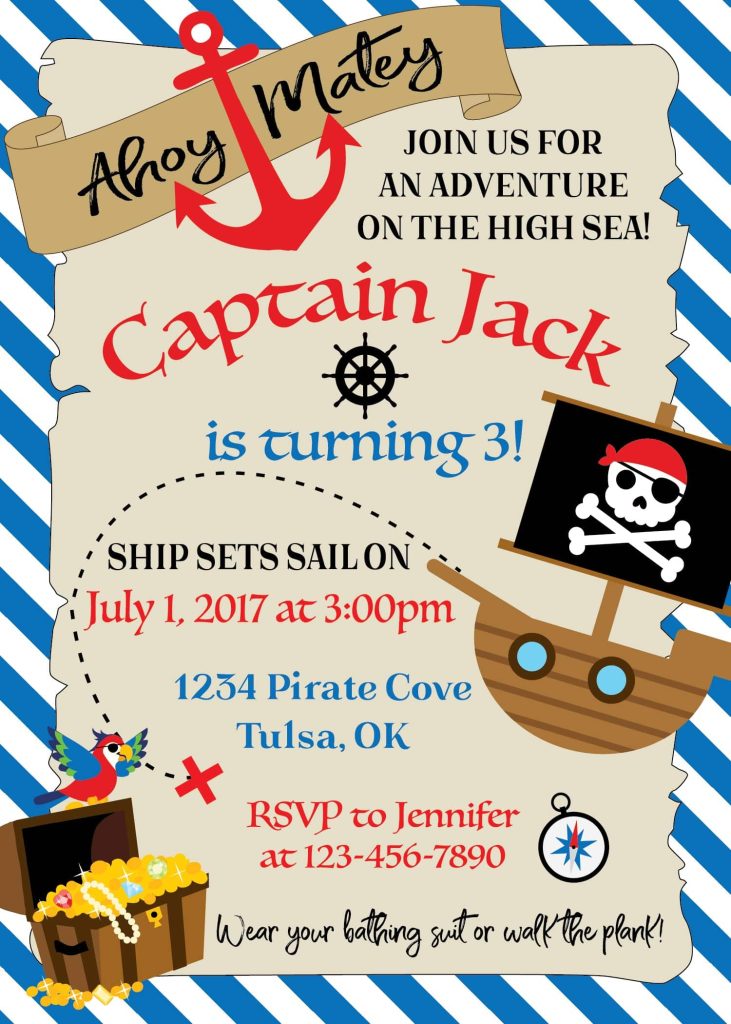 Blue Pirate Birthday Party Invitation