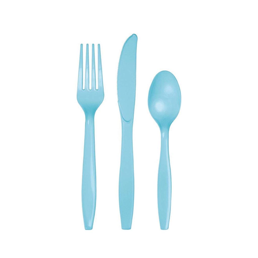 Pastel Light Blue Premium Plastic Cutlery Set For 8