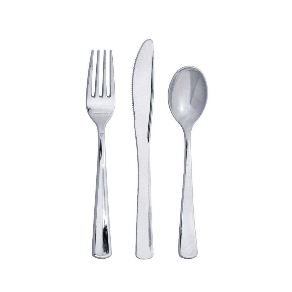 Silver Premium Plastic Cutlery Set For 8