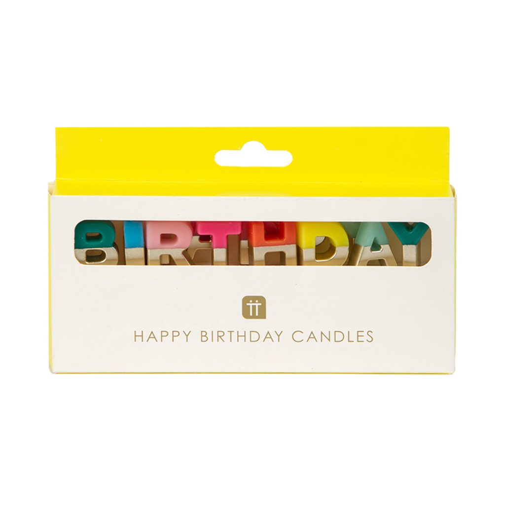 Rainbow & Gold Happy Birthday Candle Set