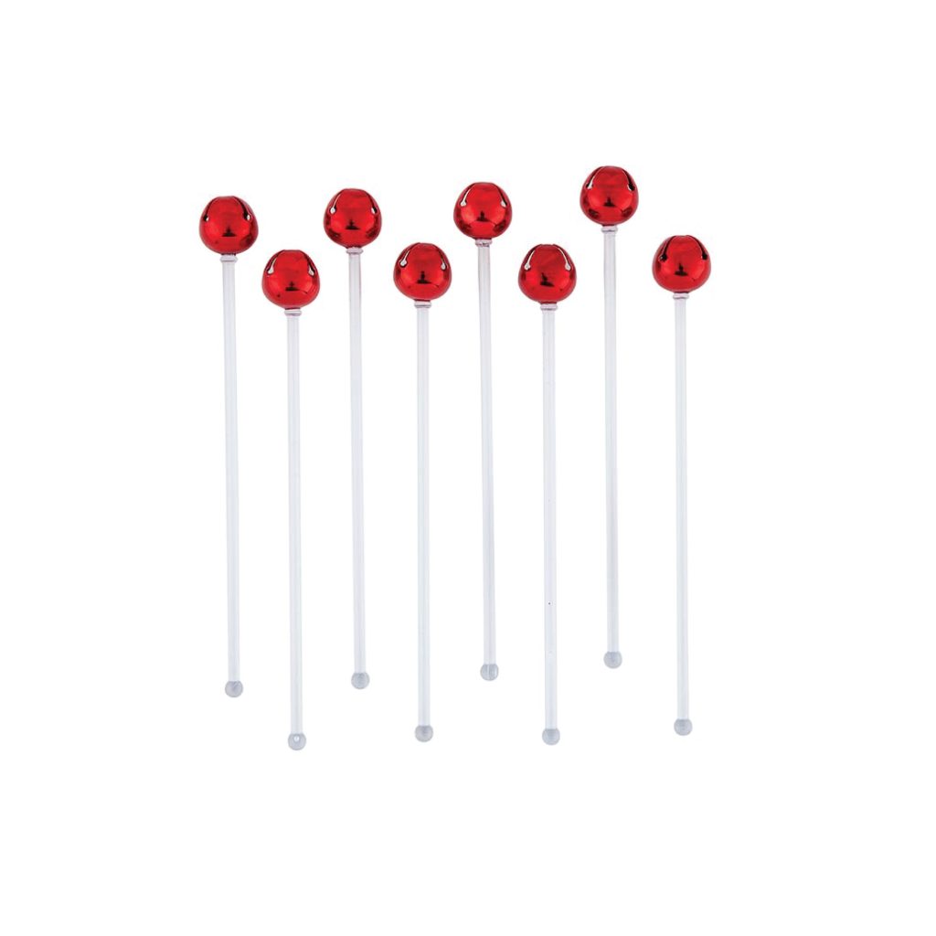 Red Jingle Bell Drink Stirrers 8ct