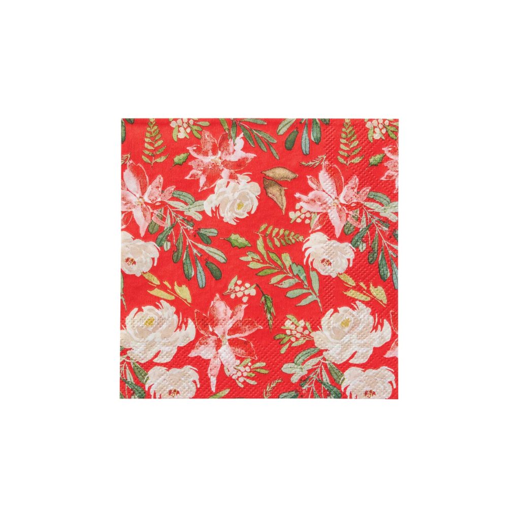 Red Christmas Floral Dessert Napkins 20ct