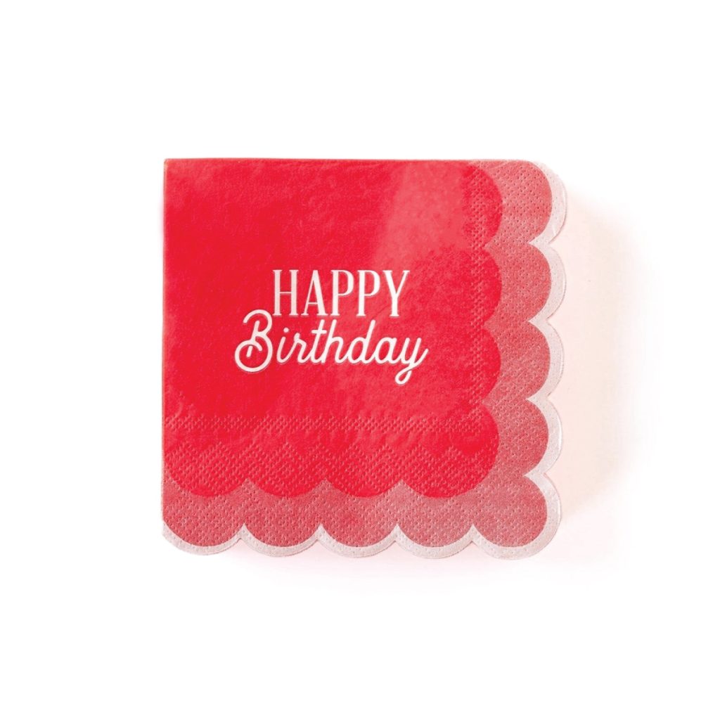 Red & Pink Happy Birthday Scalloped Dessert Napkins 24ct