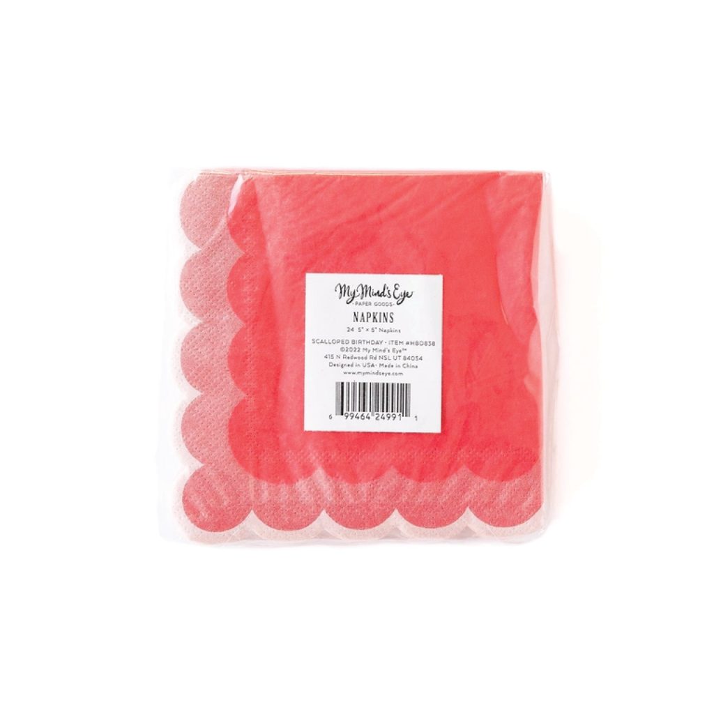 Red & Pink Happy Birthday Scalloped Dessert Napkins 24ct