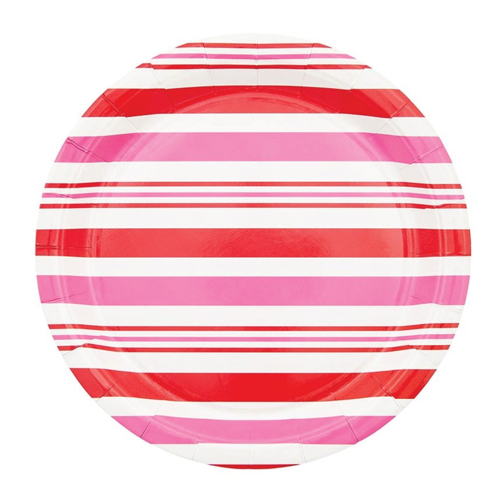 Round Red & Pink Striped Lunch Plates 12ct