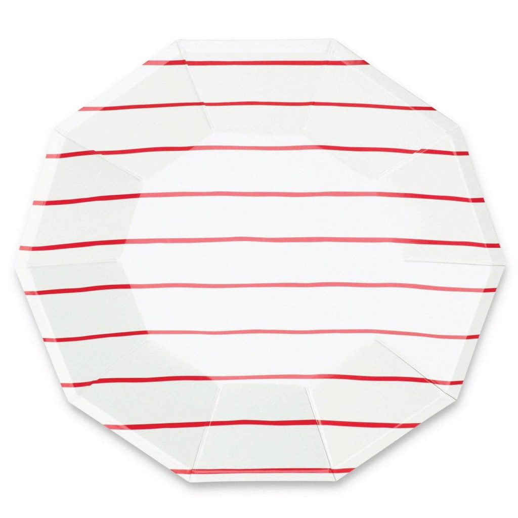 Frenchie Red Striped Lunch Plates 8ct