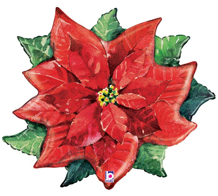 Red Christmas Poinsettia Balloon 34in