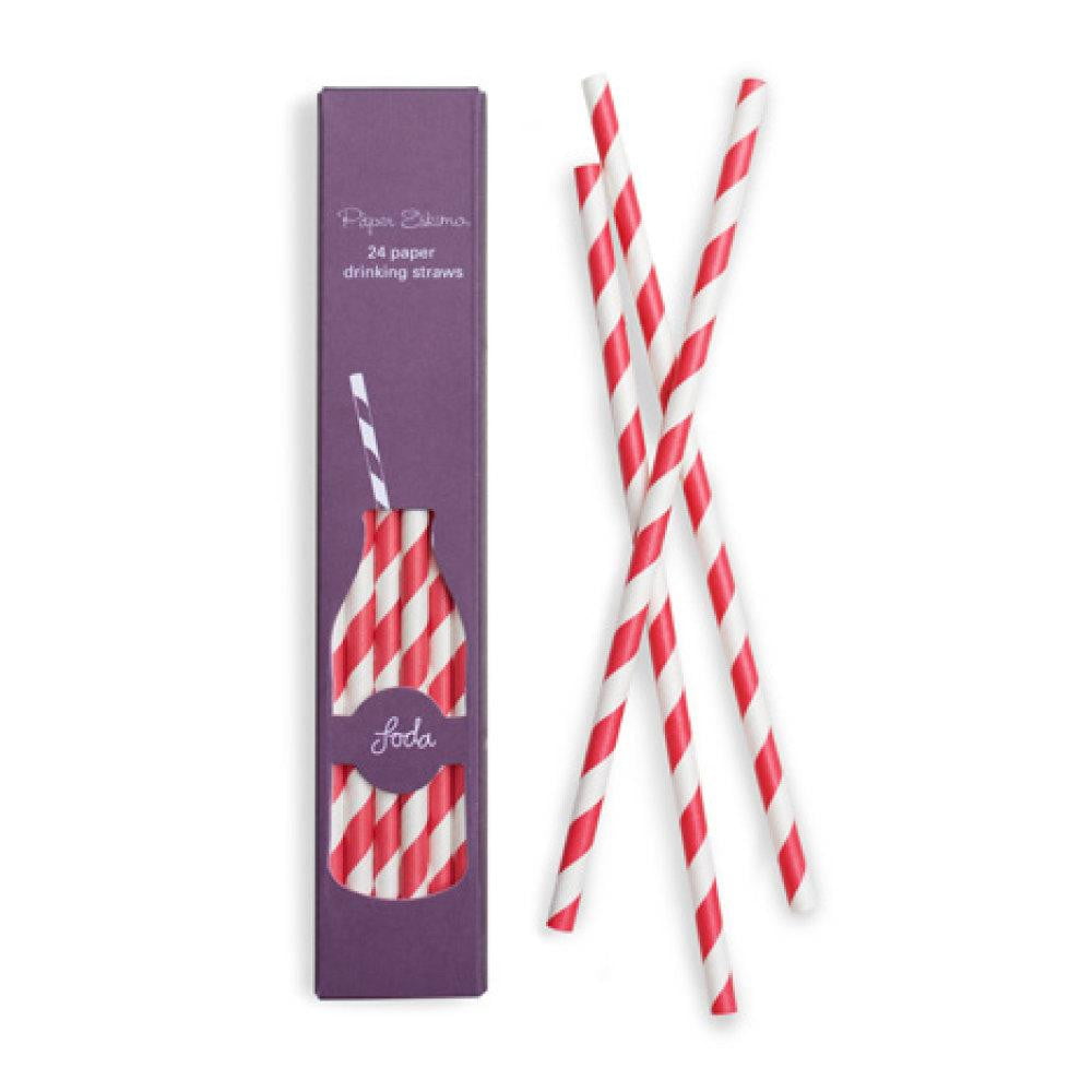 Red & White Striped Paper Straws 24ct