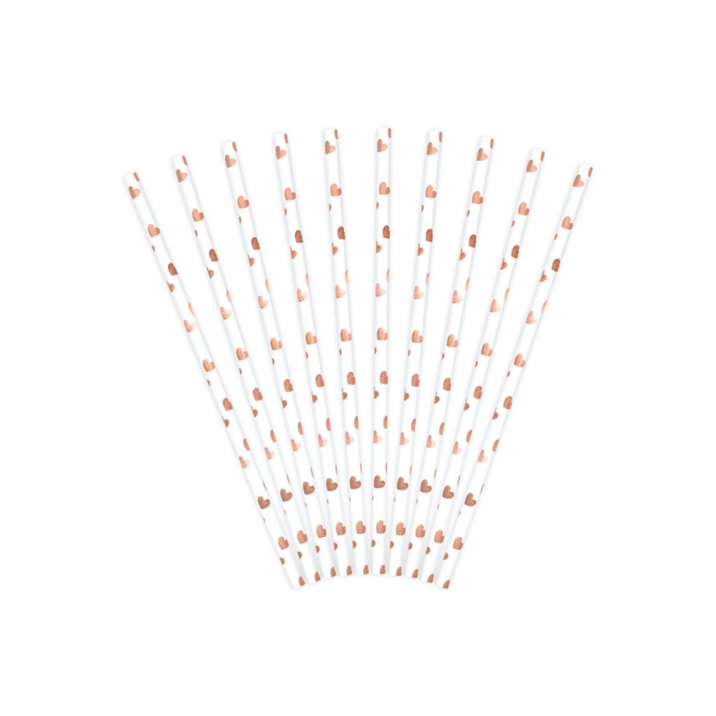 Rose Gold Metallic Heart Paper Straws 10ct