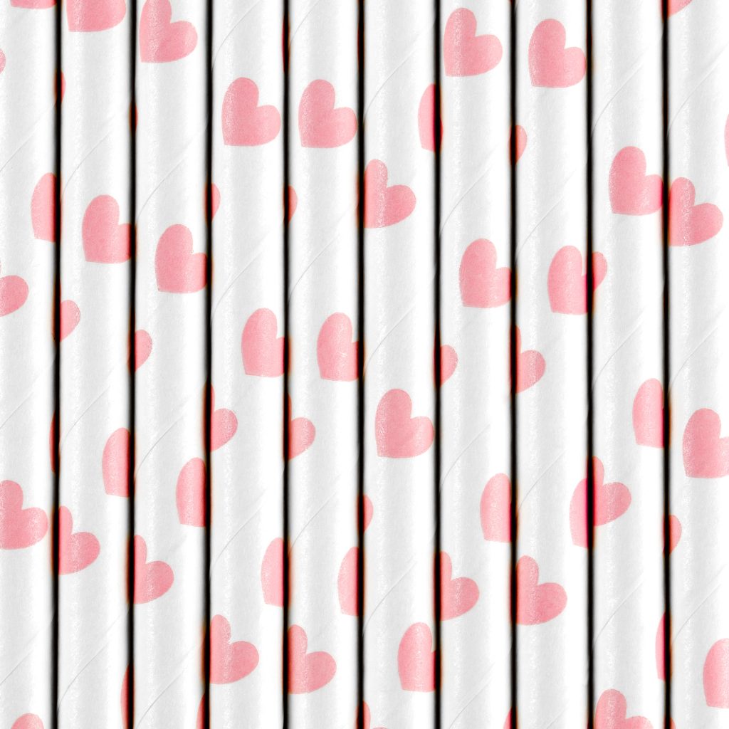 Light Pink Heart Paper Straws 10ct