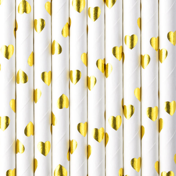 Gold Metallic Heart Paper Straws 10ct