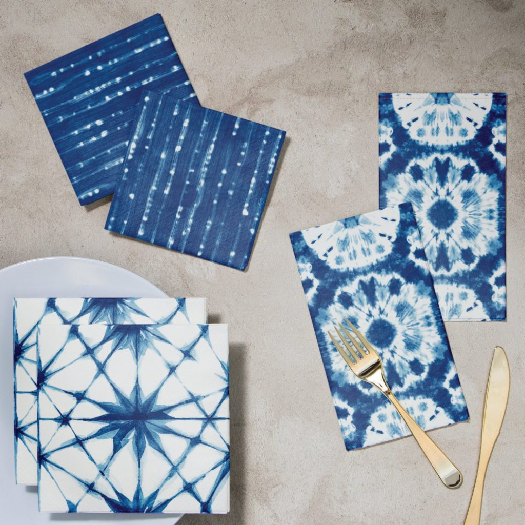 Shibori Blue & White Tie-Dye Dessert Napkins 24ct