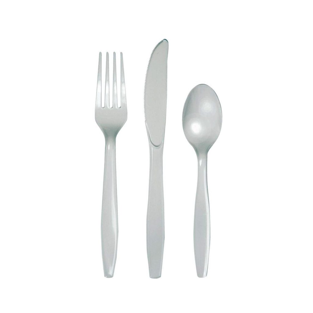 Silver Plastic Cutlery Set For 8