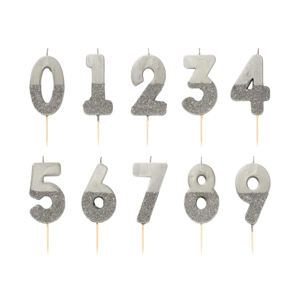 Silver Glitter Dipped Number Birthday Candle