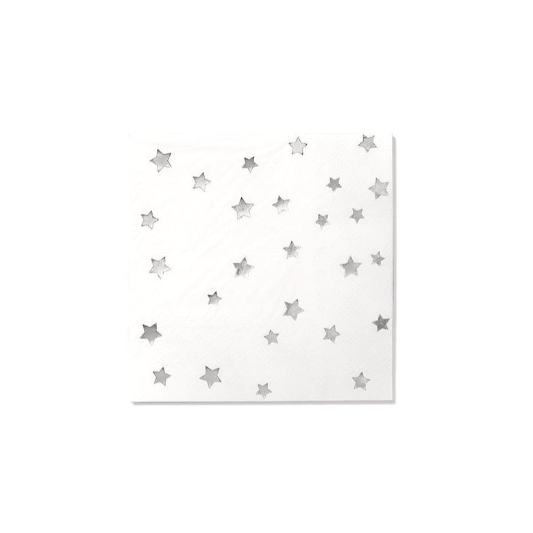 Silver Stars Dessert Napkins 25ct