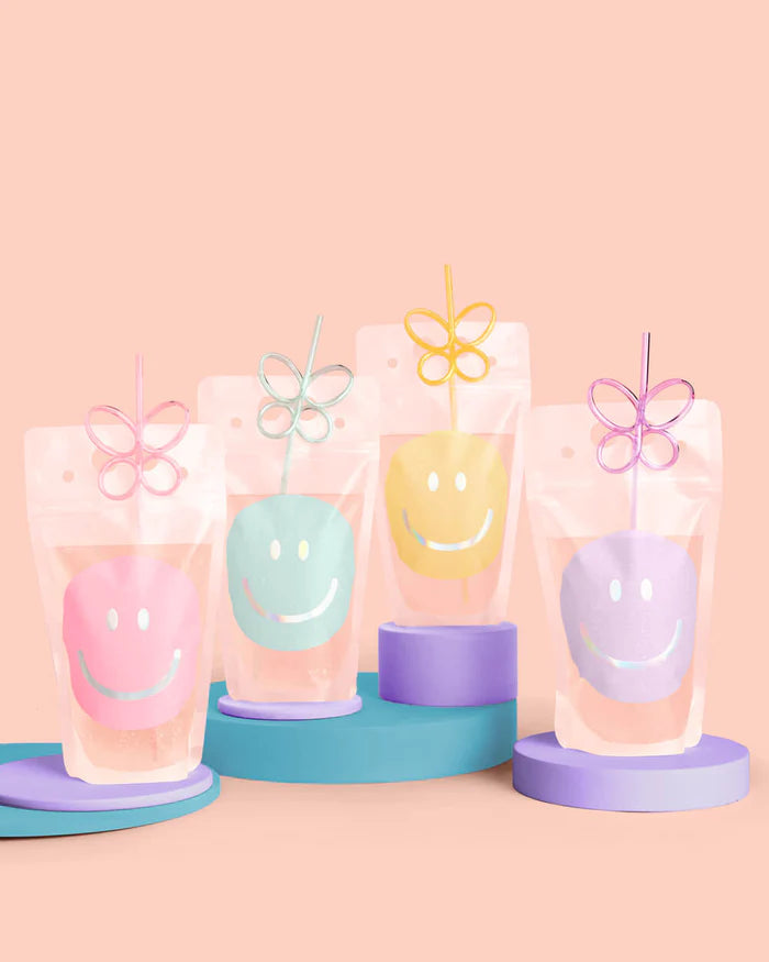 Smily Drink Pouches & Butterfly Straws 16ct