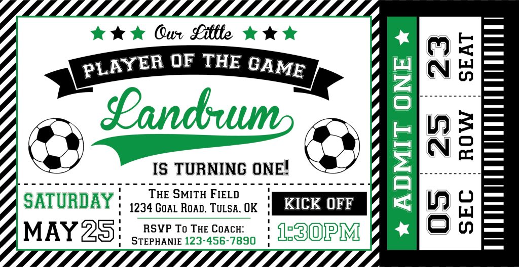 Soccer Ticket Birthday Party Invitation