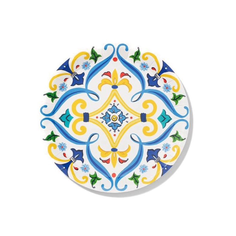 Spanish Yellow & Blue Paper Dessert Plates 10ct