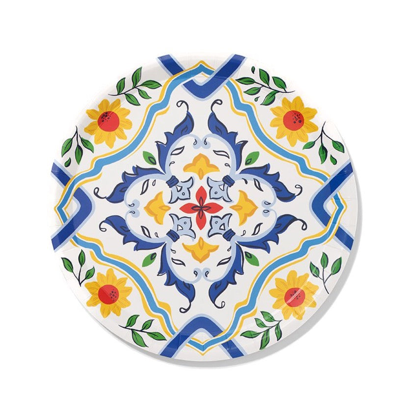 Spanish Yellow & Blue Paper Lunch Plates 10ct