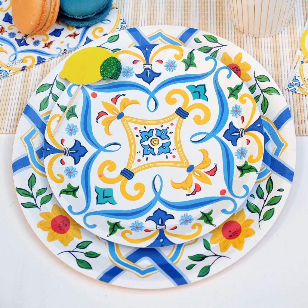 Spanish Yellow & Blue Paper Dessert Plates 10ct