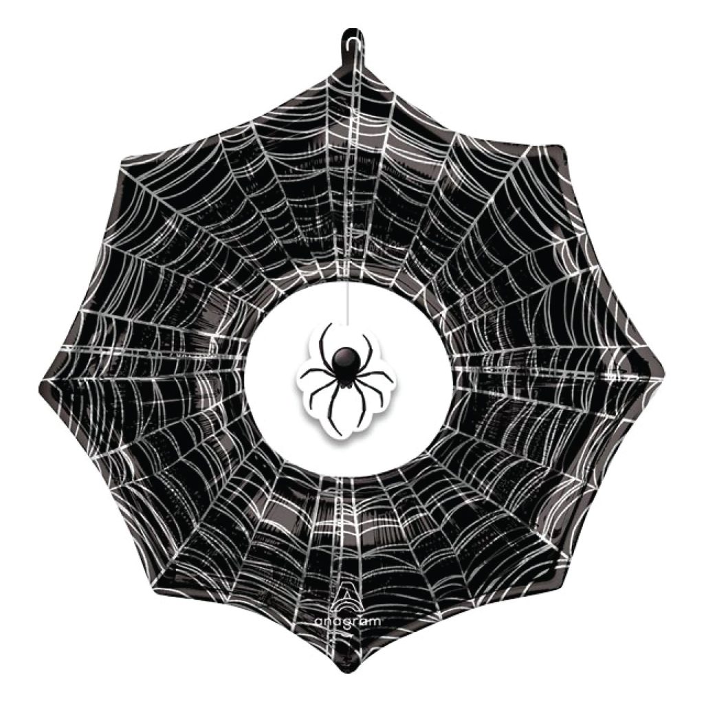 Spiderweb & Creepy Dangling Spider Foil Balloon 33in