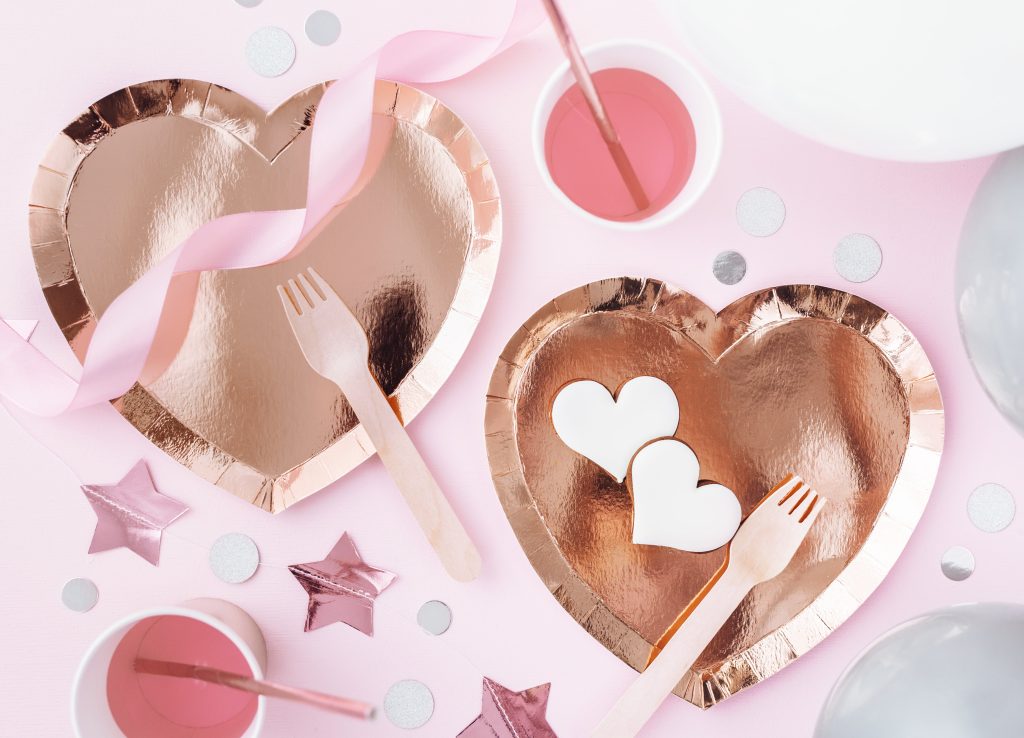 Metallic Rose Gold Heart Dessert Plates