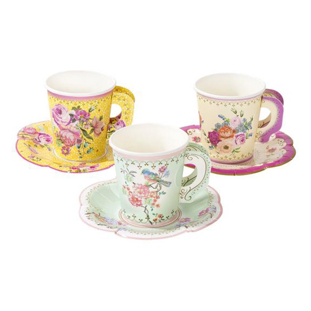 Vintage Paper Teacups And Saucers Set 12ct