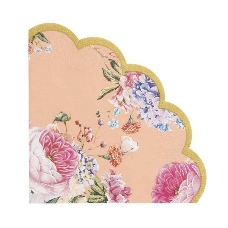 Peach Floral Scalloped Edge Lunch Napkins 20ct