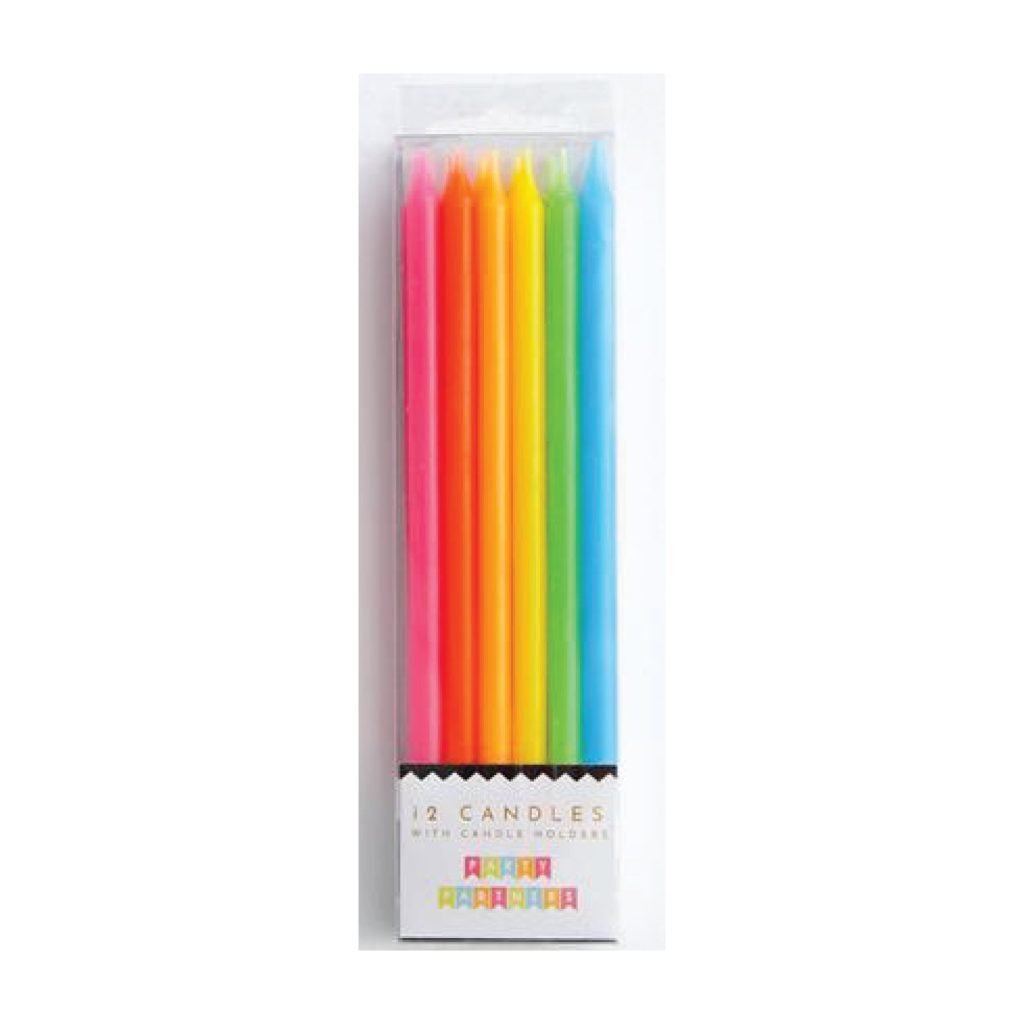 Tall Neon Rainbow Birthday Candles 12ct