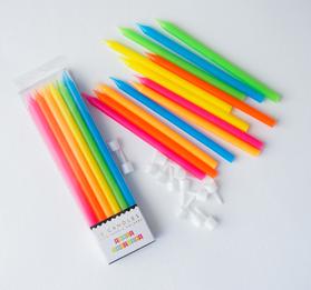 Tall Neon Rainbow Birthday Candles 12ct