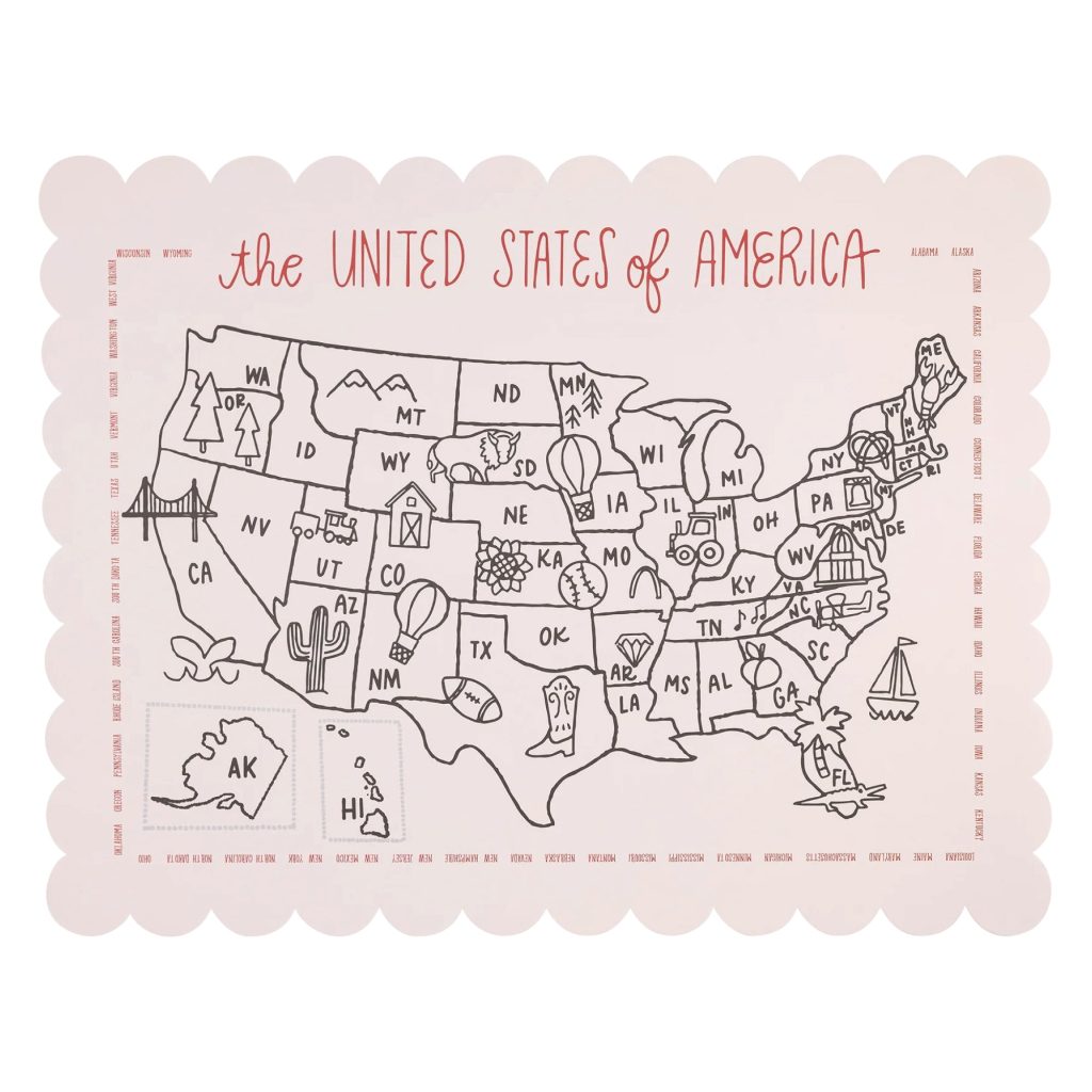 Color The USA Map Paper Activity Placemats 12ct